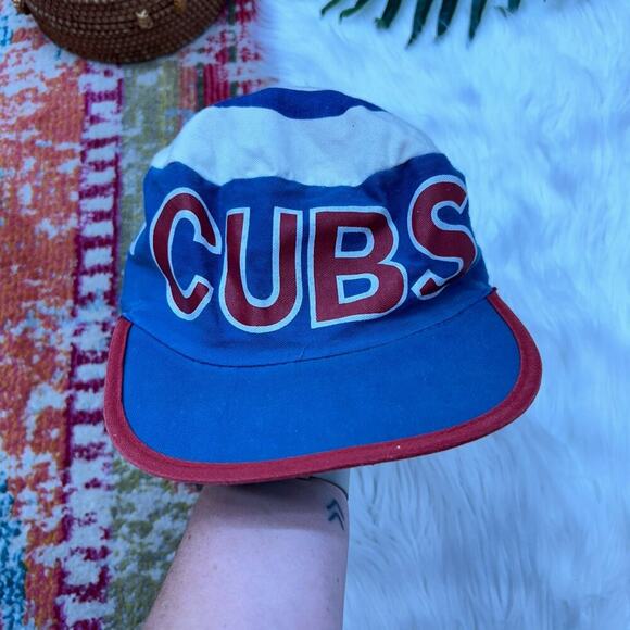 Vintage 80s MLB Chicago Cubs Baseball Hat Cap One Size OS Blue Red White - Picture 2 of 11